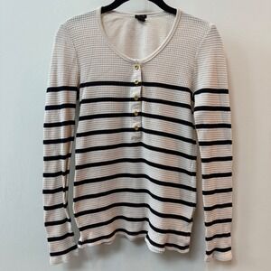 J Crew Henley Shirt Women S Waffle Knit Stripe‎ Minimalist Capsule Heritage Prep